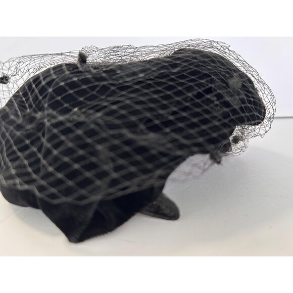 Vintage Lane Bryant Black Velvet and Net Pill Box Hat w Original Tag - Mid Cen main image 7